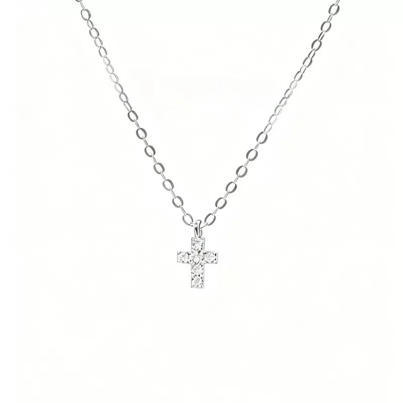 Dainty 925 Sterling Silver Prong-Set Cross Necklace - Silver