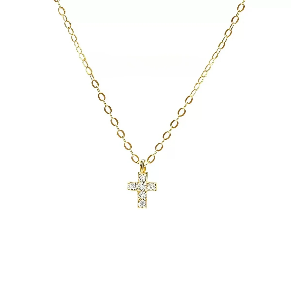 Dainty 925 Sterling Silver Prong-Set Cross Necklace - Gold