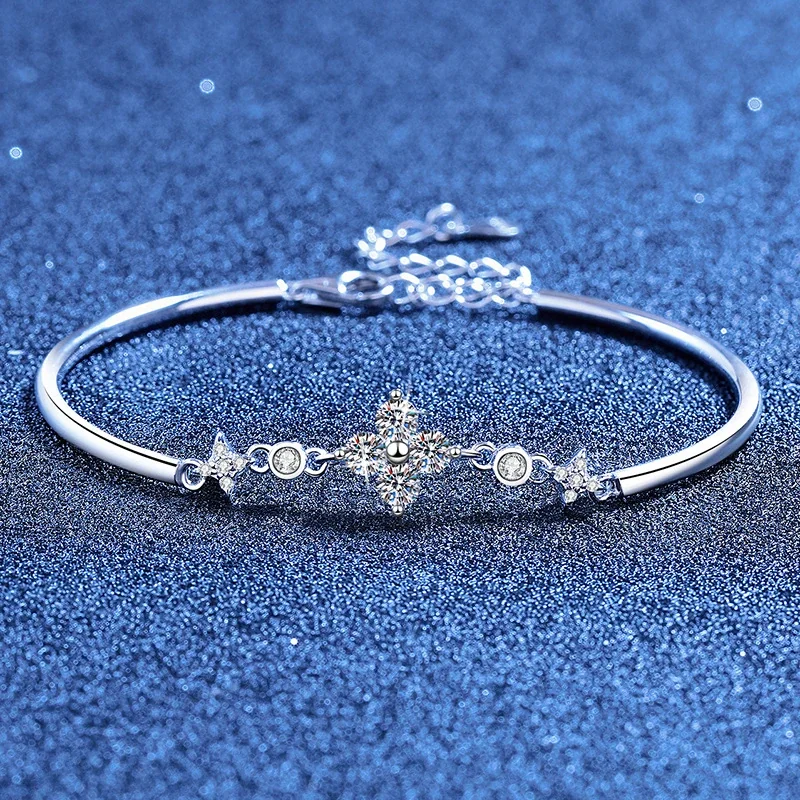 Delicate Polished Star Clover 925 Sterling Silver Bracelet