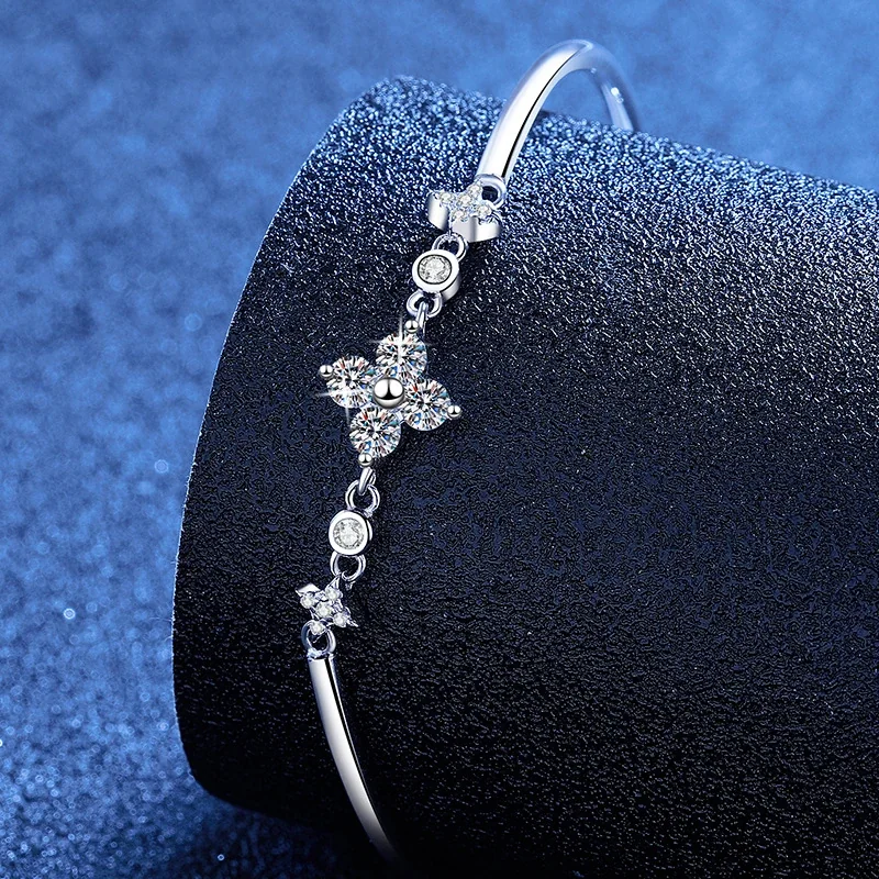 Delicate Polished Star Clover 925 Sterling Silver Bracelet