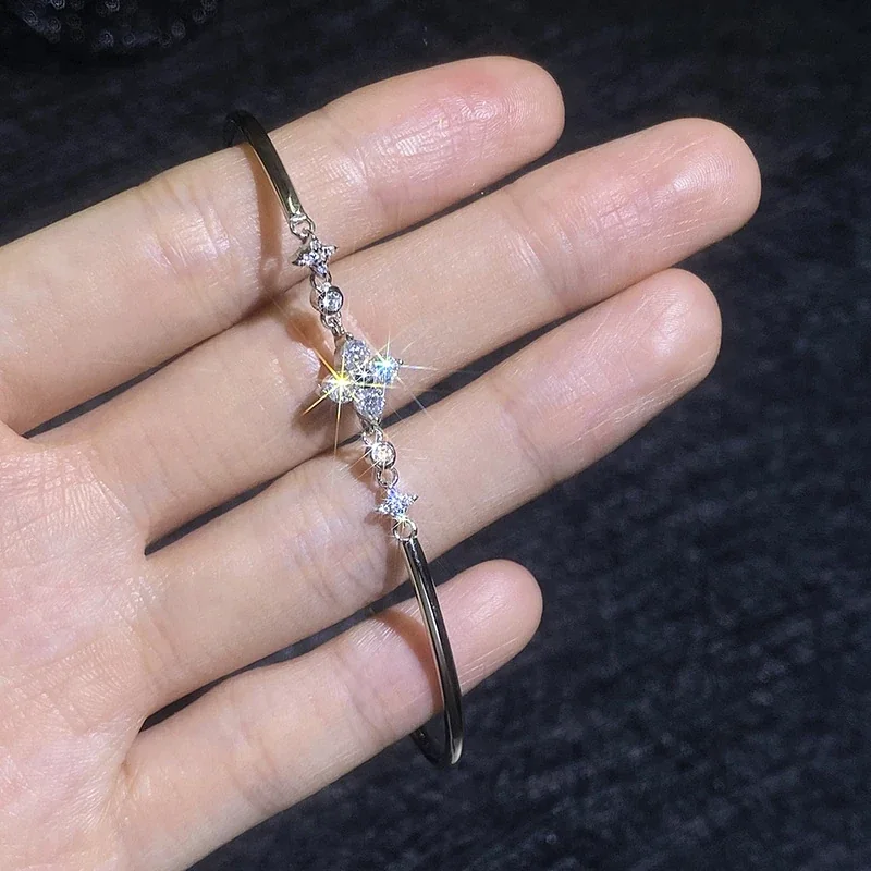 Delicate Polished Star Clover 925 Sterling Silver Bracelet