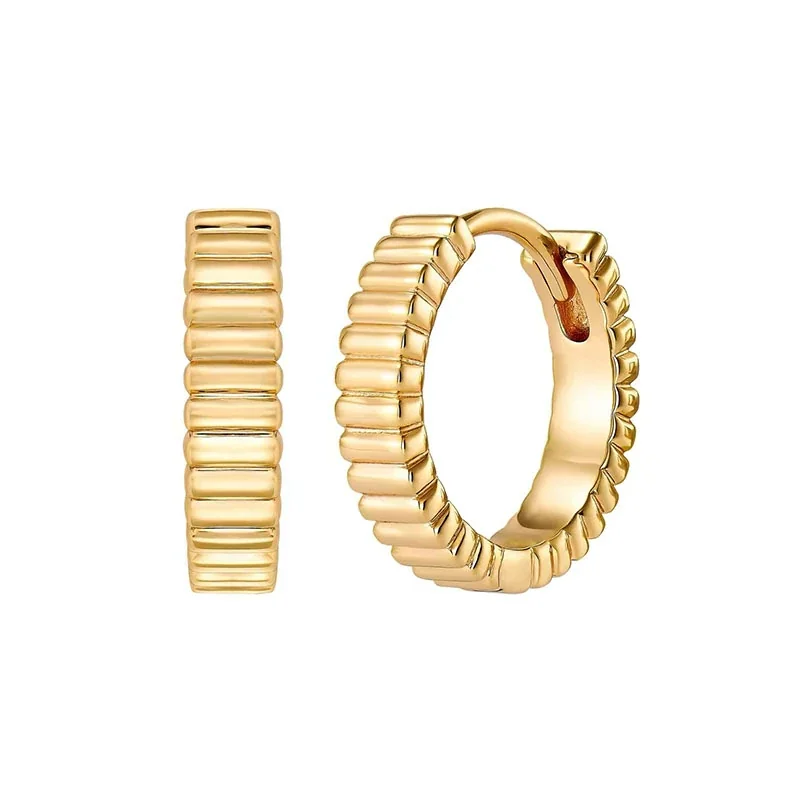 Ribbed Huggie 18K Gold-Plated 925 Sterling Silver Hoop Earrings