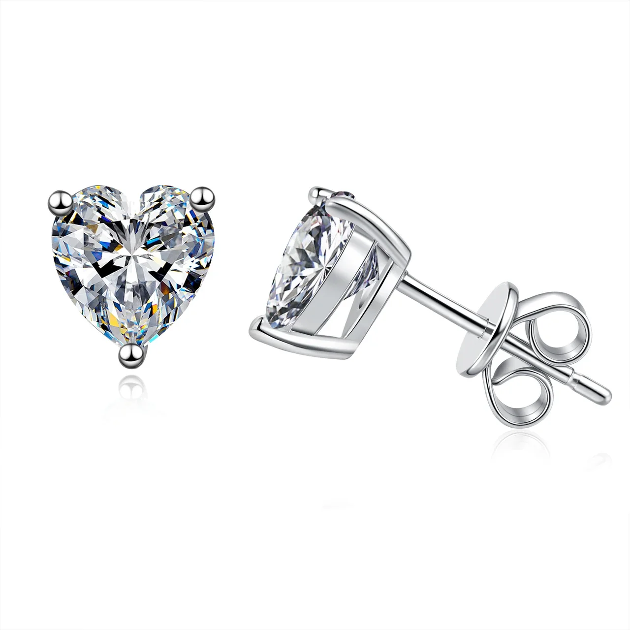 Petite Heart-Cut 925 Sterling Silver Three-Prong Stud Earrings