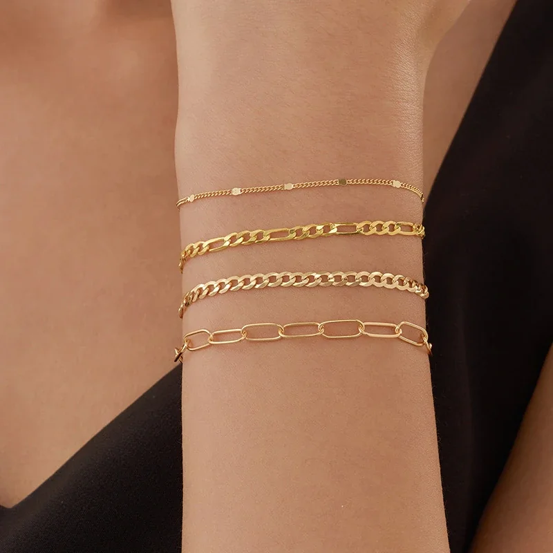 Layered 925 Sterling Silver Paperclip and Curb Chain Bracelets