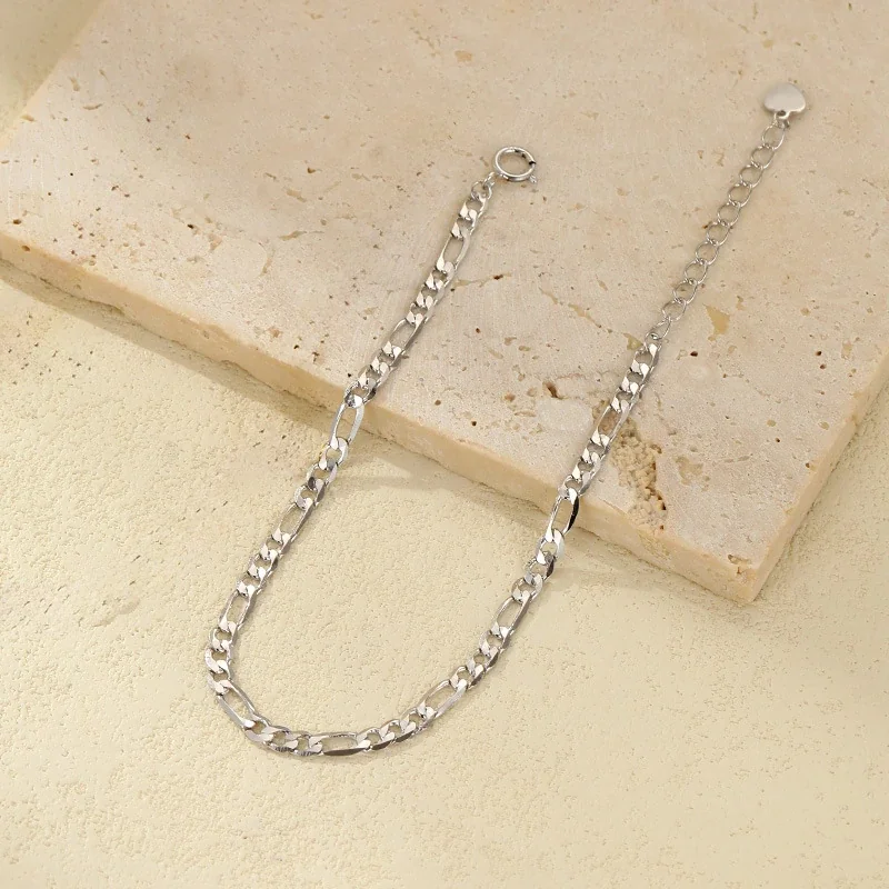 Layered 925 Sterling Silver Paperclip and Curb Chain Bracelets - Silver Paperclip