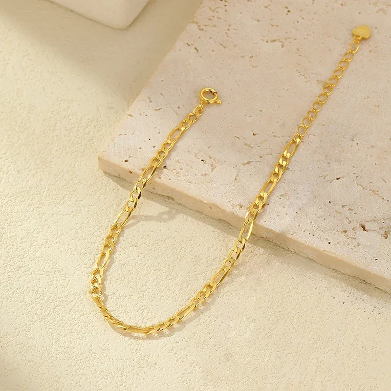Layered 925 Sterling Silver Paperclip and Curb Chain Bracelets - Gold Paperclip