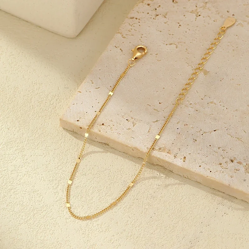 Layered 925 Sterling Silver Paperclip and Curb Chain Bracelets - Champagne Gold Curb