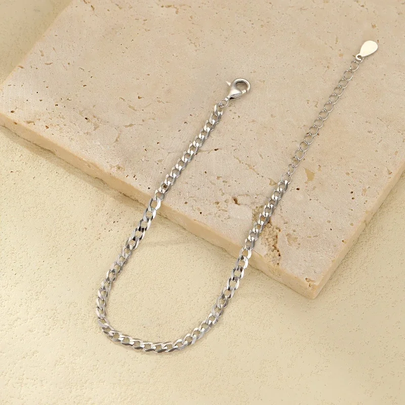 Layered 925 Sterling Silver Paperclip and Curb Chain Bracelets - Silver Beaded