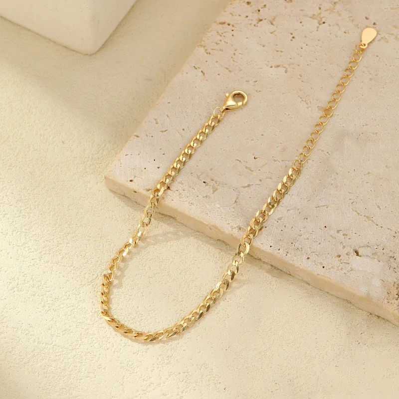 Layered 925 Sterling Silver Paperclip and Curb Chain Bracelets - Champagne Gold Beaded