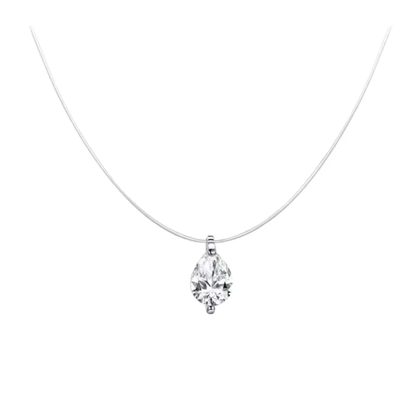 Luminous 925 Sterling Silver Pear-Cut Prong-Set Pendant Necklace