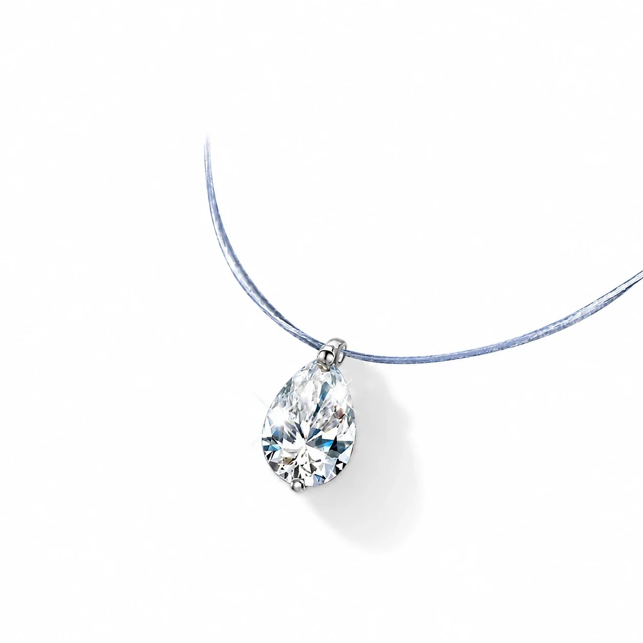 Luminous 925 Sterling Silver Pear-Cut Prong-Set Pendant Necklace