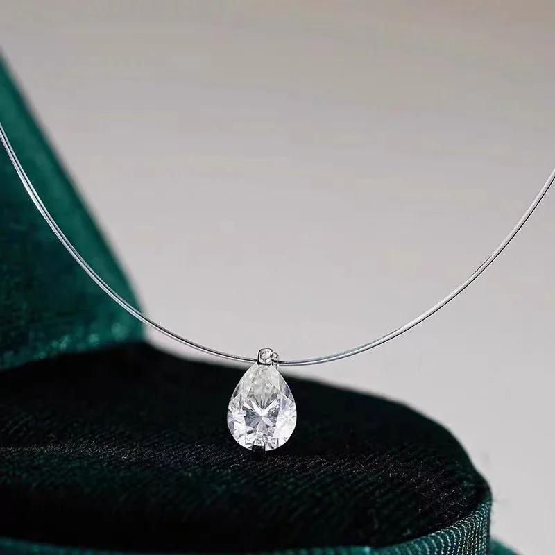 Luminous 925 Sterling Silver Pear-Cut Prong-Set Pendant Necklace