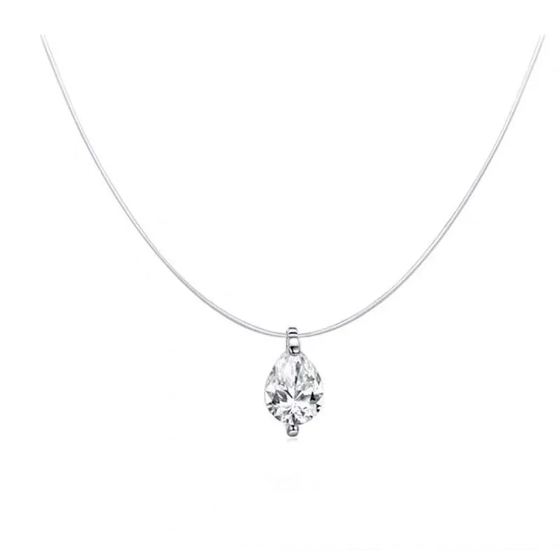 Luminous 925 Sterling Silver Pear-Cut Prong-Set Pendant Necklace - 40 cm Mermaid Tear