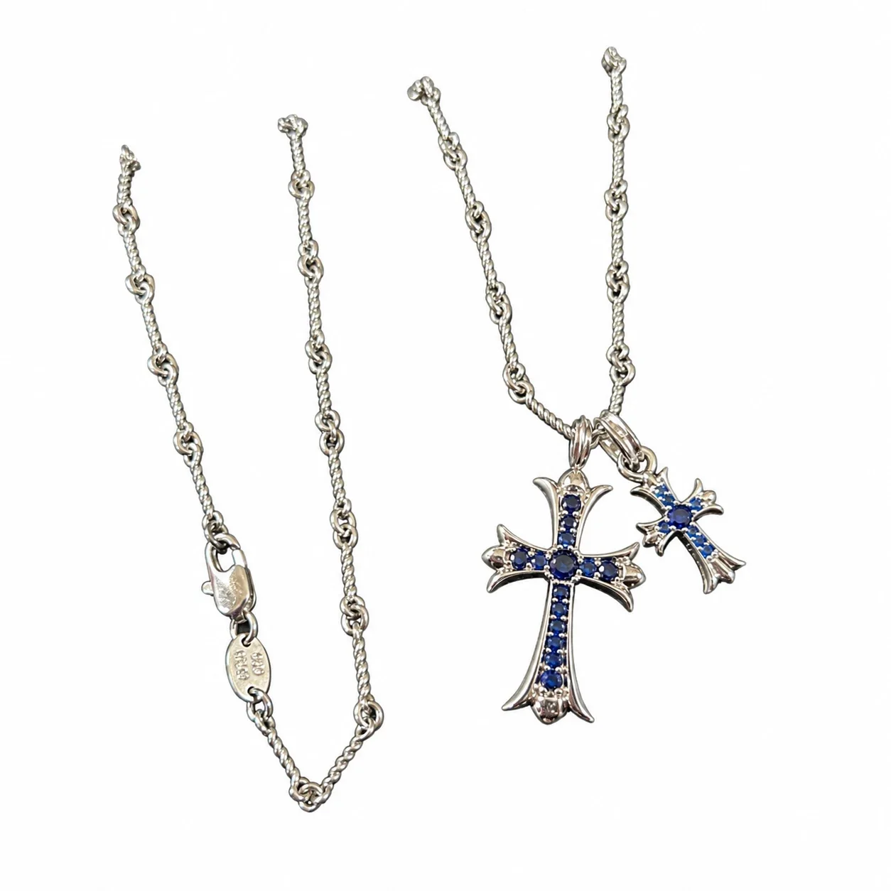 Ornate 925 sterling silver Dual Cross Stone Necklace
