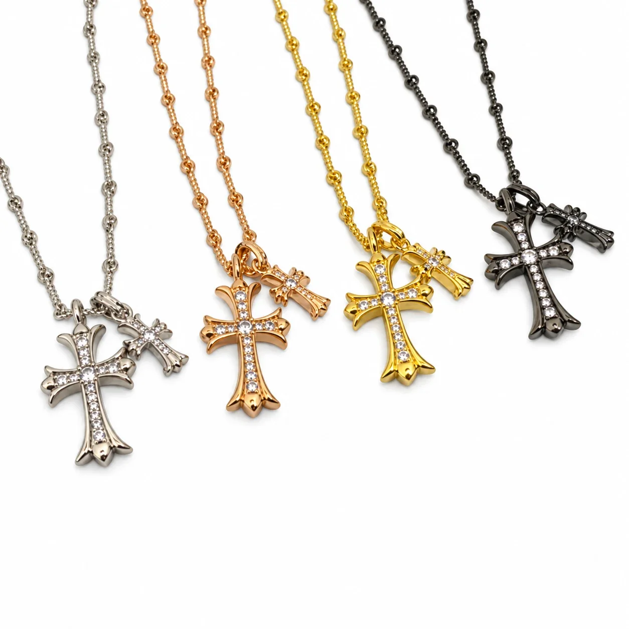 Ornate 925 sterling silver Dual Cross Crystal Necklace