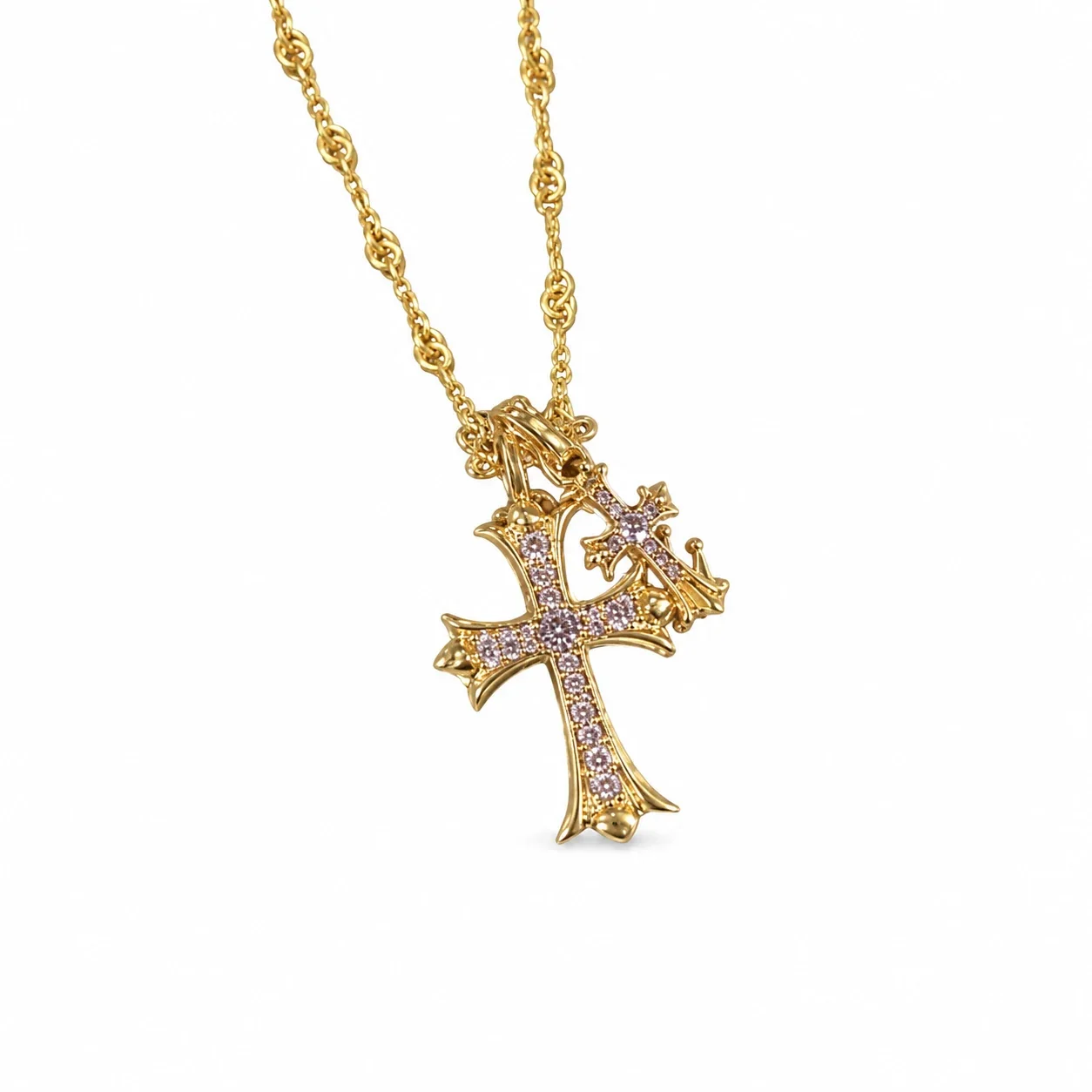 Ornate 925 sterling silver Dual Cross Crystal Necklace