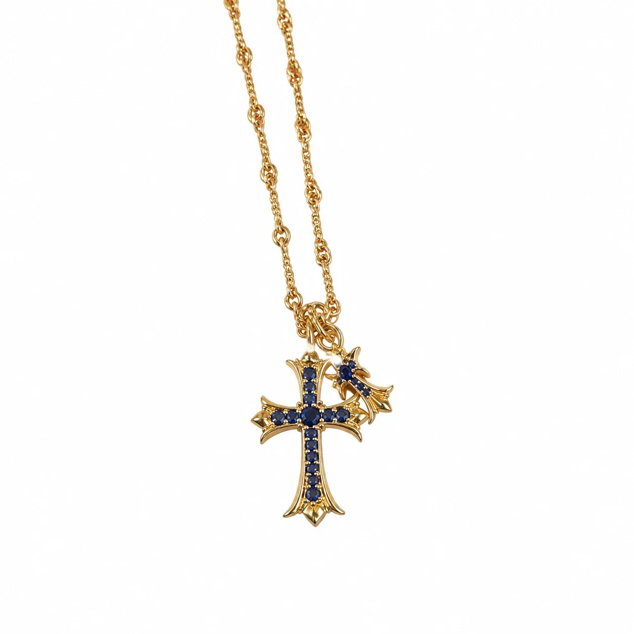 Ornate 925 sterling silver Dual Cross Crystal Necklace
