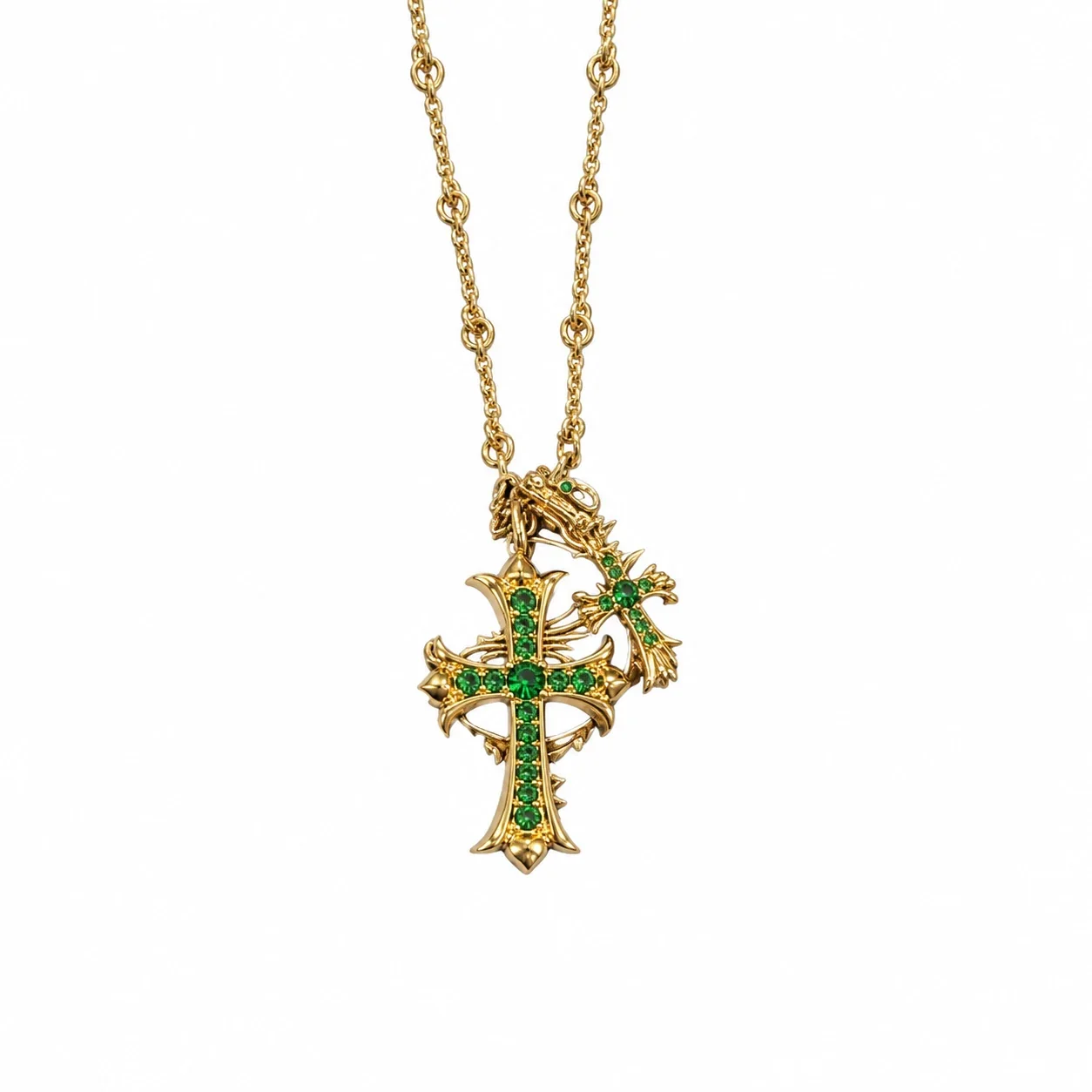 Ornate 925 sterling silver Dual Cross Crystal Necklace
