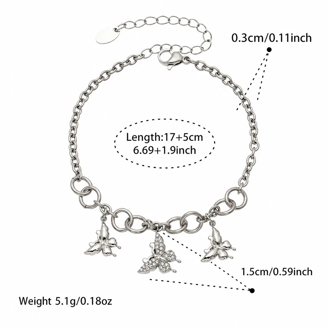 Summer Butterfly Stainless Steel CZ Charm Jewelry Set - Butterfly CZ Gold
