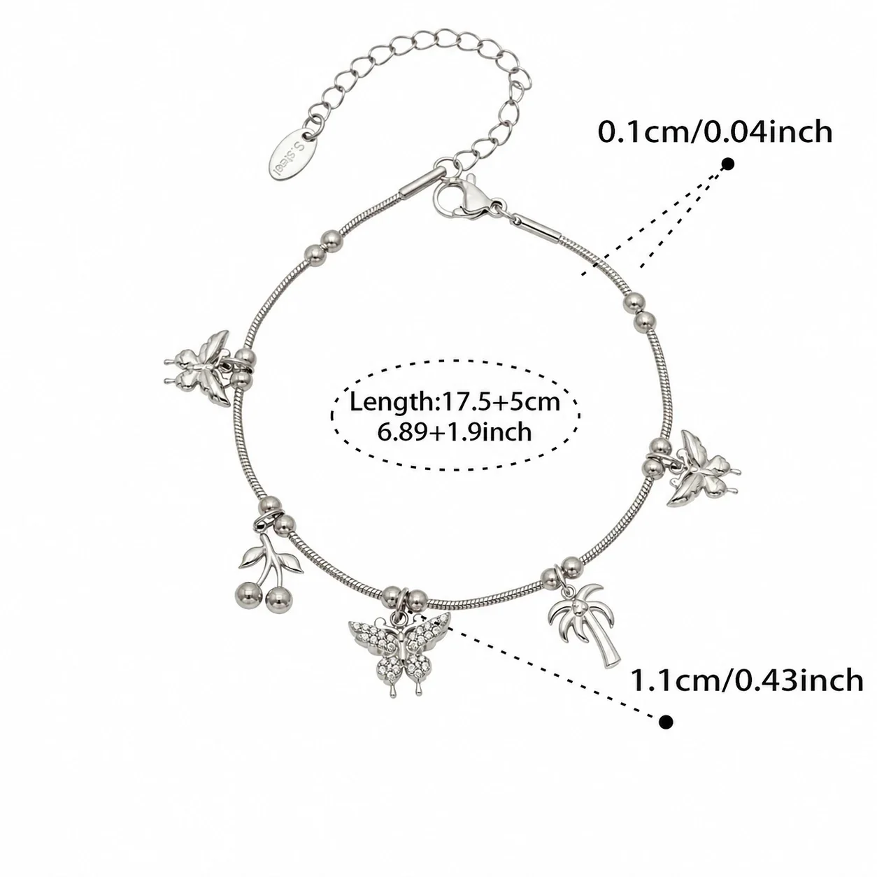Summer Butterfly Stainless Steel CZ Charm Jewelry Set - Multi Charm CZ Gold