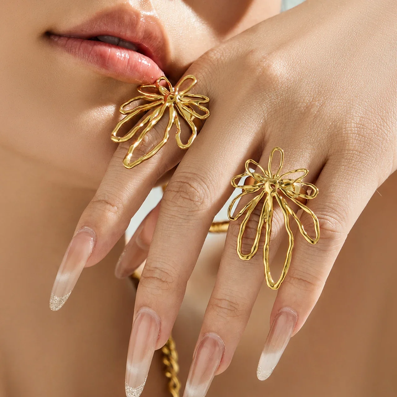 Sculptural Hammered Open-Petal 18K Gold-Plated Ring