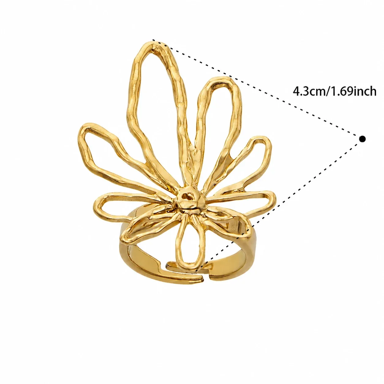 Sculptural Hammered Open-Petal 18K Gold-Plated Ring - Gold