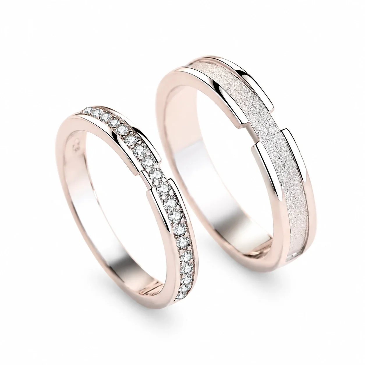 Contemporary 925 Sterling Silver Textured Channel-Set Rings