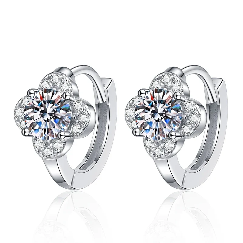 Clover Round Moissanite 925 Sterling Silver Hoop Earrings