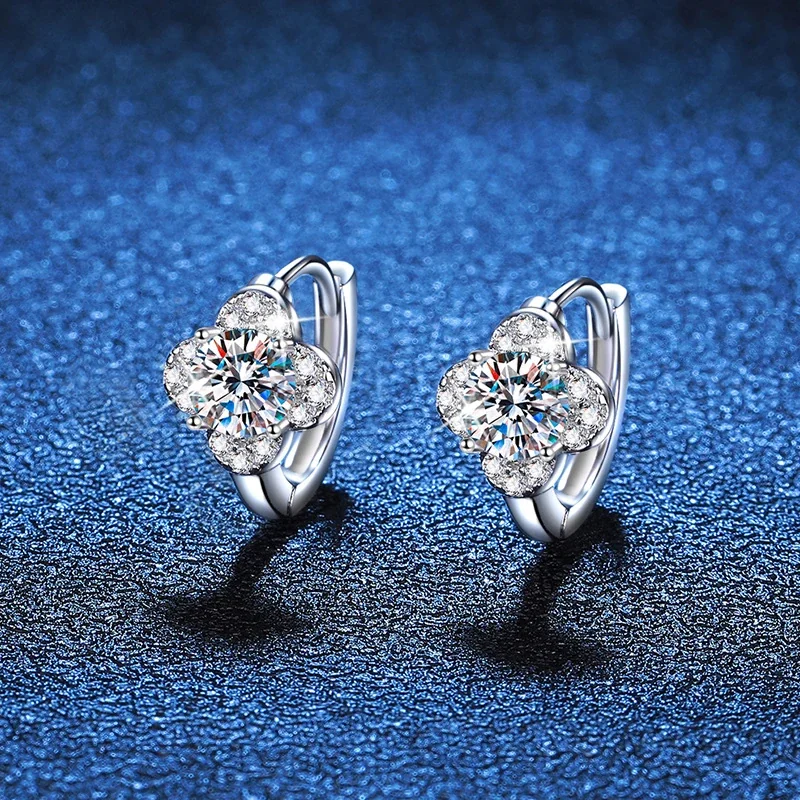 Clover Round Moissanite 925 Sterling Silver Hoop Earrings