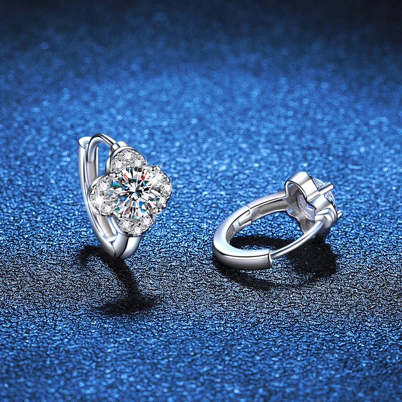 Clover Round Moissanite 925 Sterling Silver Hoop Earrings