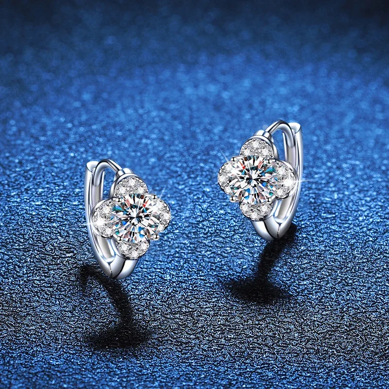 Clover Round Moissanite 925 Sterling Silver Hoop Earrings