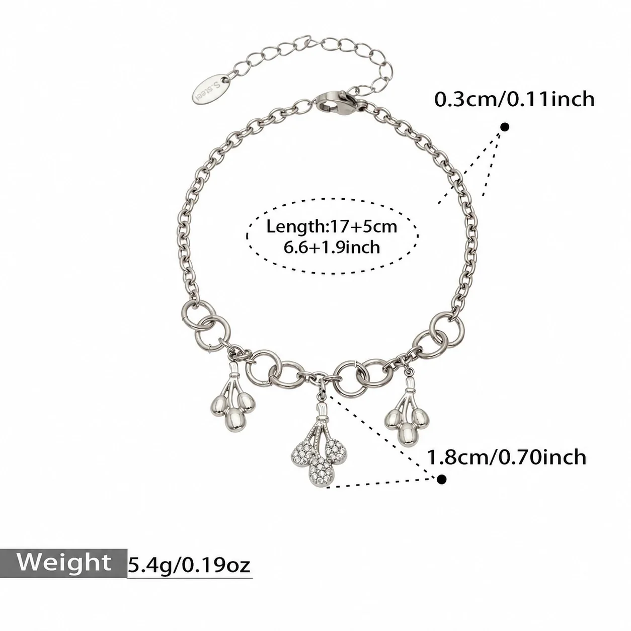 Teardrop CZ Charm 18K Gold-Plated Steel Jewelry Set - Steel 17+5 cm