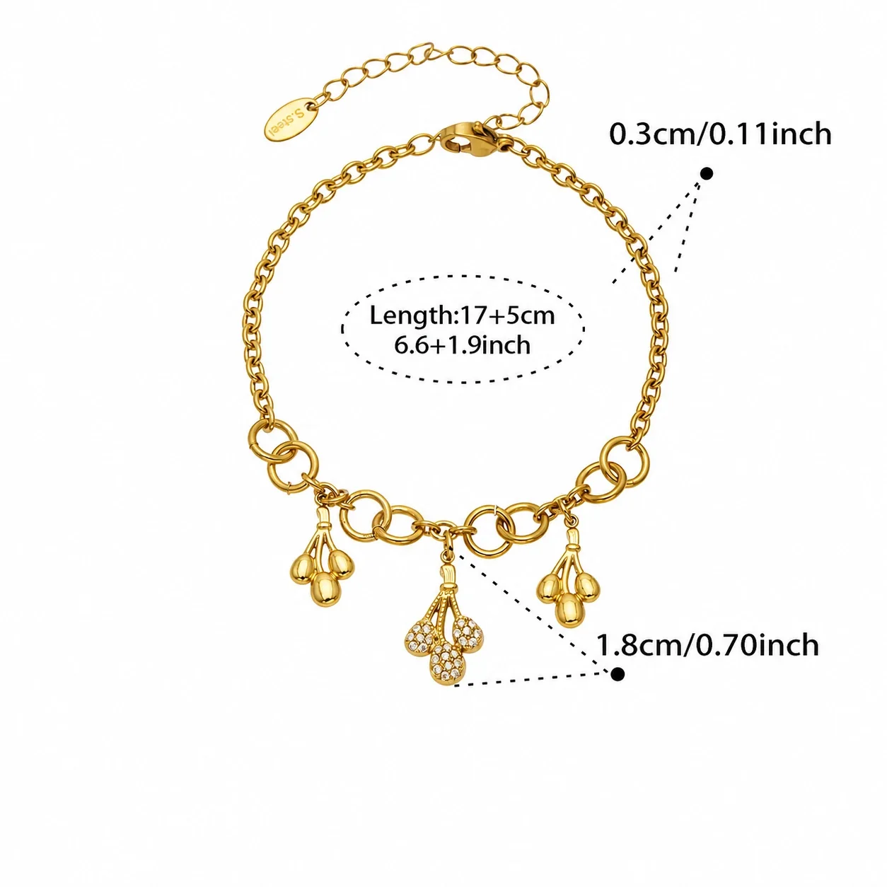 Teardrop CZ Charm 18K Gold-Plated Steel Jewelry Set - Gold 17+5 cm