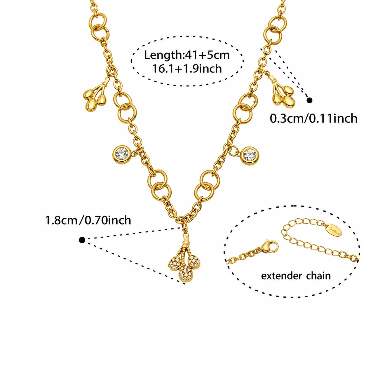 Teardrop CZ Charm 18K Gold-Plated Steel Jewelry Set - Gold 41+5 cm
