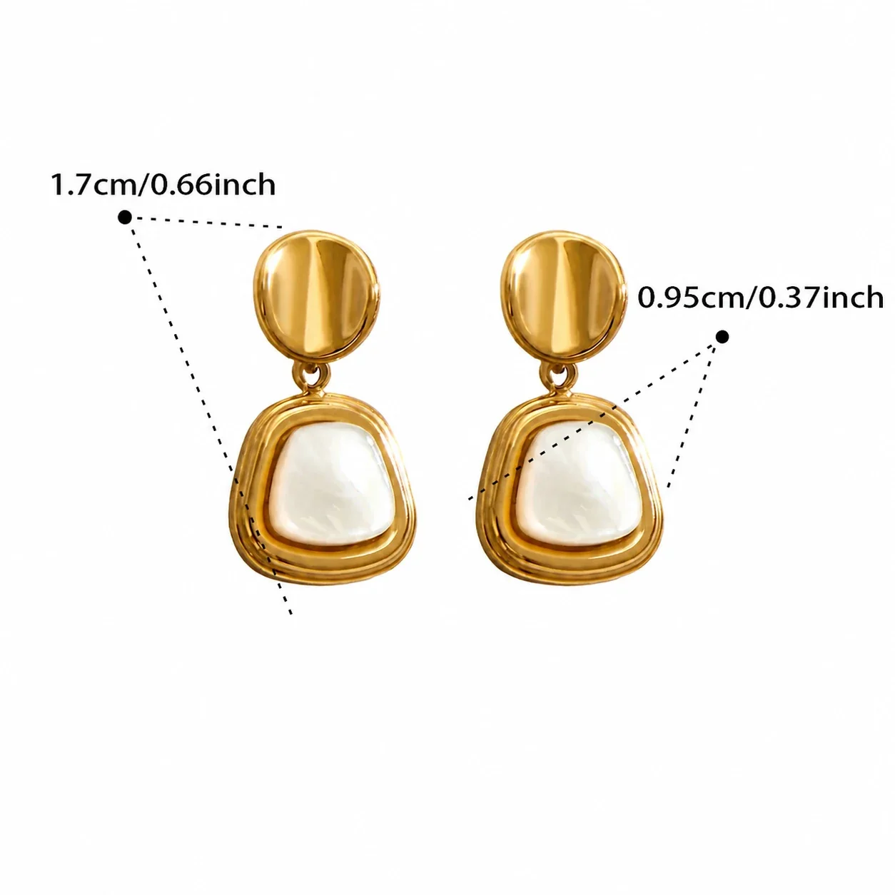 Sculptural Stainless Steel Round Stud Shell Drop Earrings - Gold