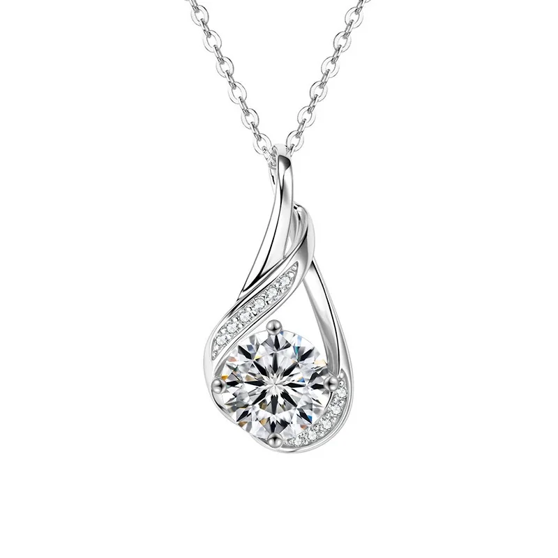 Twisted 925 Sterling Silver Pavé Moissanite Teardrop Necklace