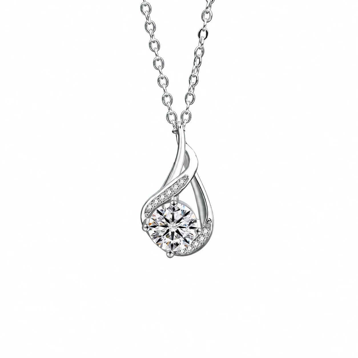 Twisted 925 Sterling Silver Pavé Moissanite Teardrop Necklace