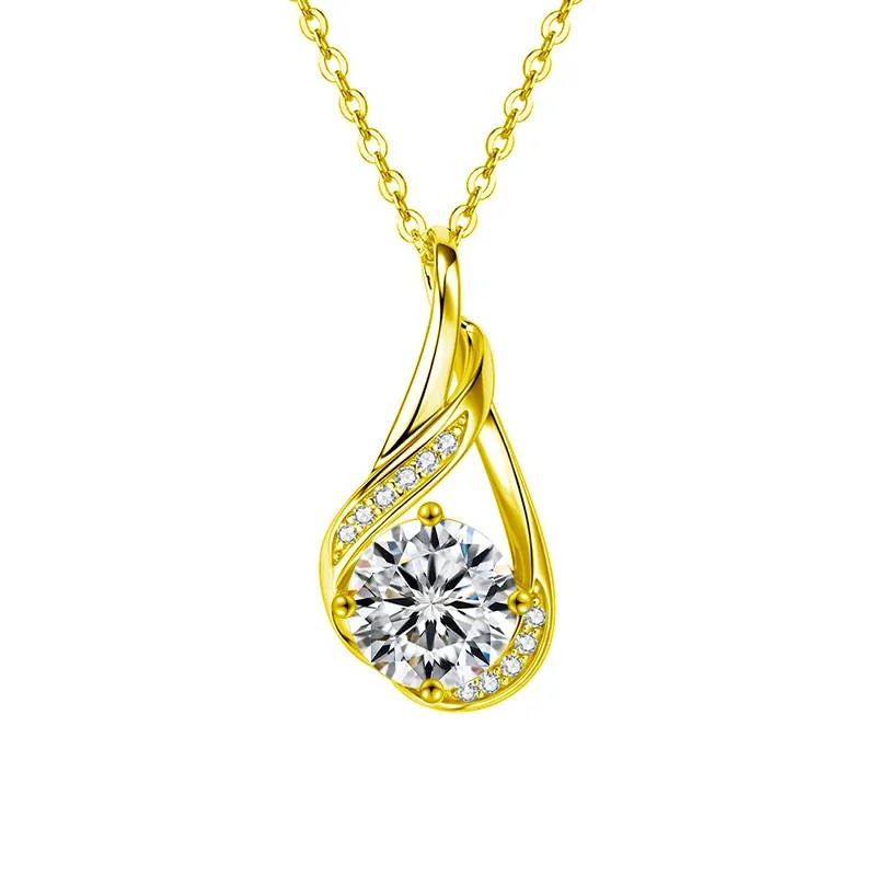 Twisted 925 Sterling Silver Pavé Moissanite Teardrop Necklace - Gold
