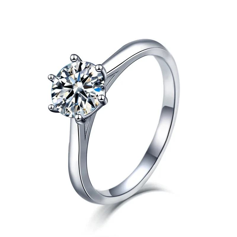 Six-Prong Round Moissanite 925 Sterling Silver Ring