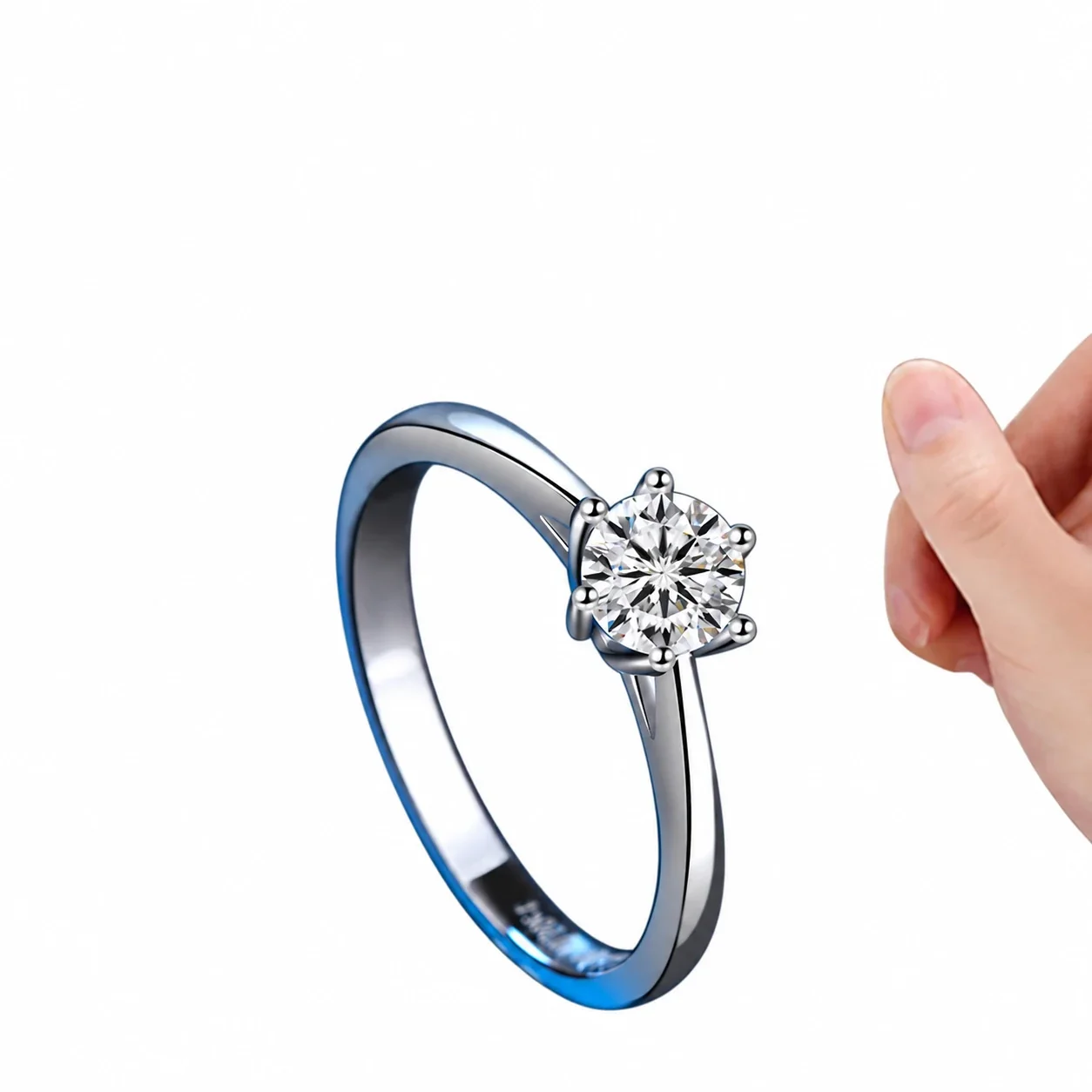 Six-Prong Round Moissanite 925 Sterling Silver Ring