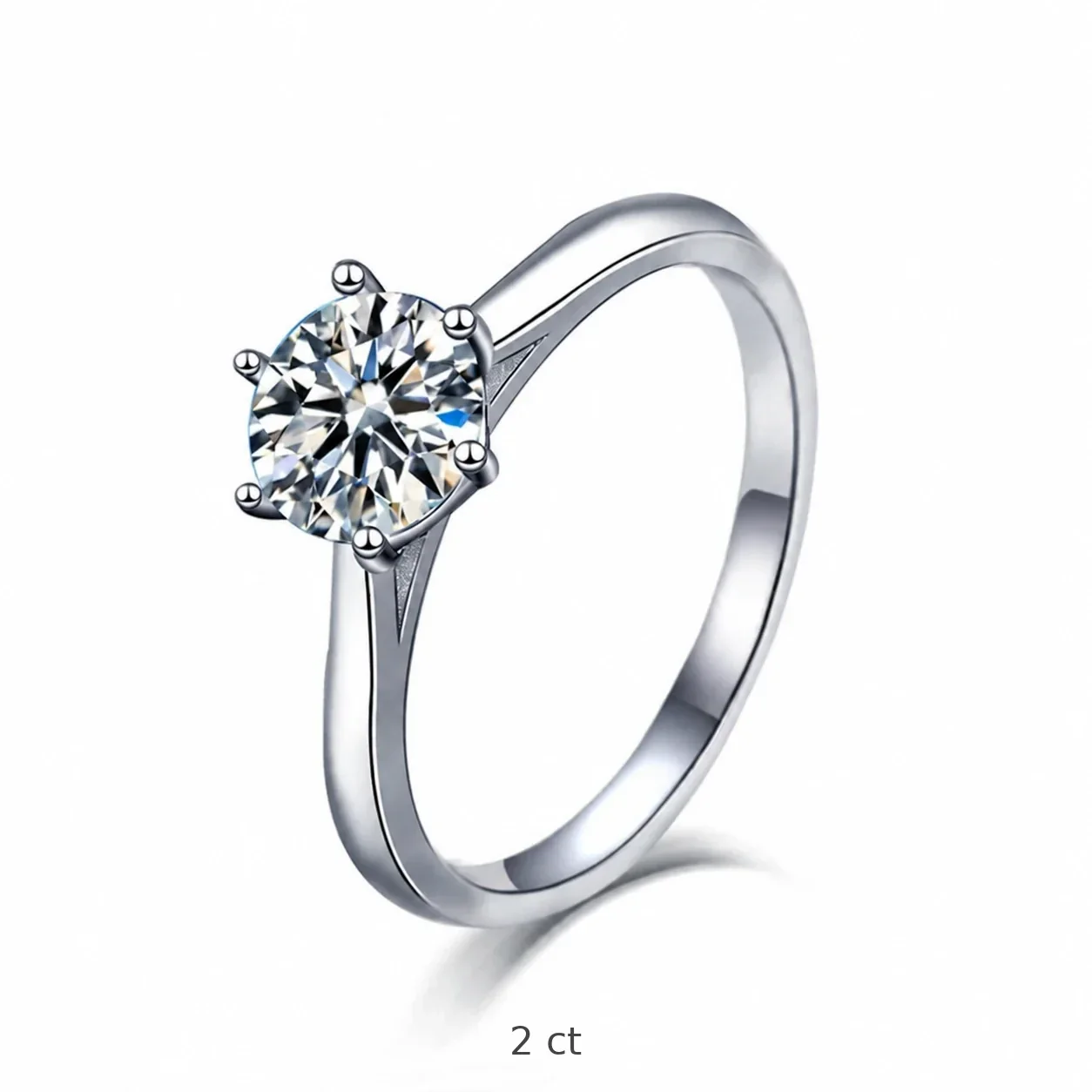 Six-Prong Round Moissanite 925 Sterling Silver Ring - 2 ct Moissanite
