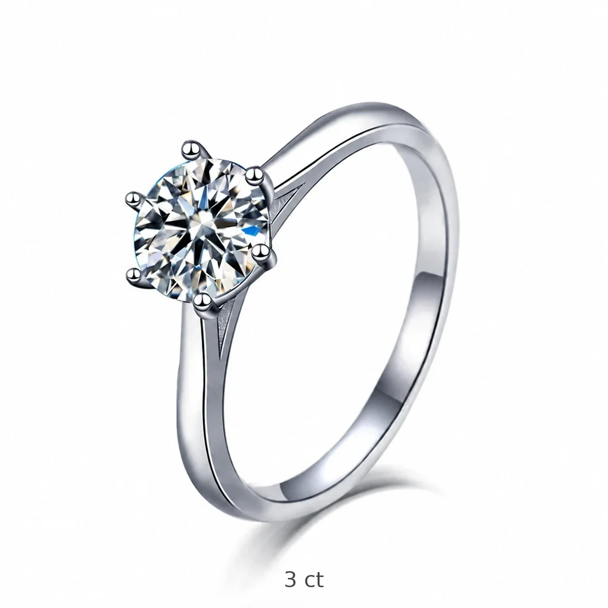 Six-Prong Round Moissanite 925 Sterling Silver Ring - 3 ct Moissanite