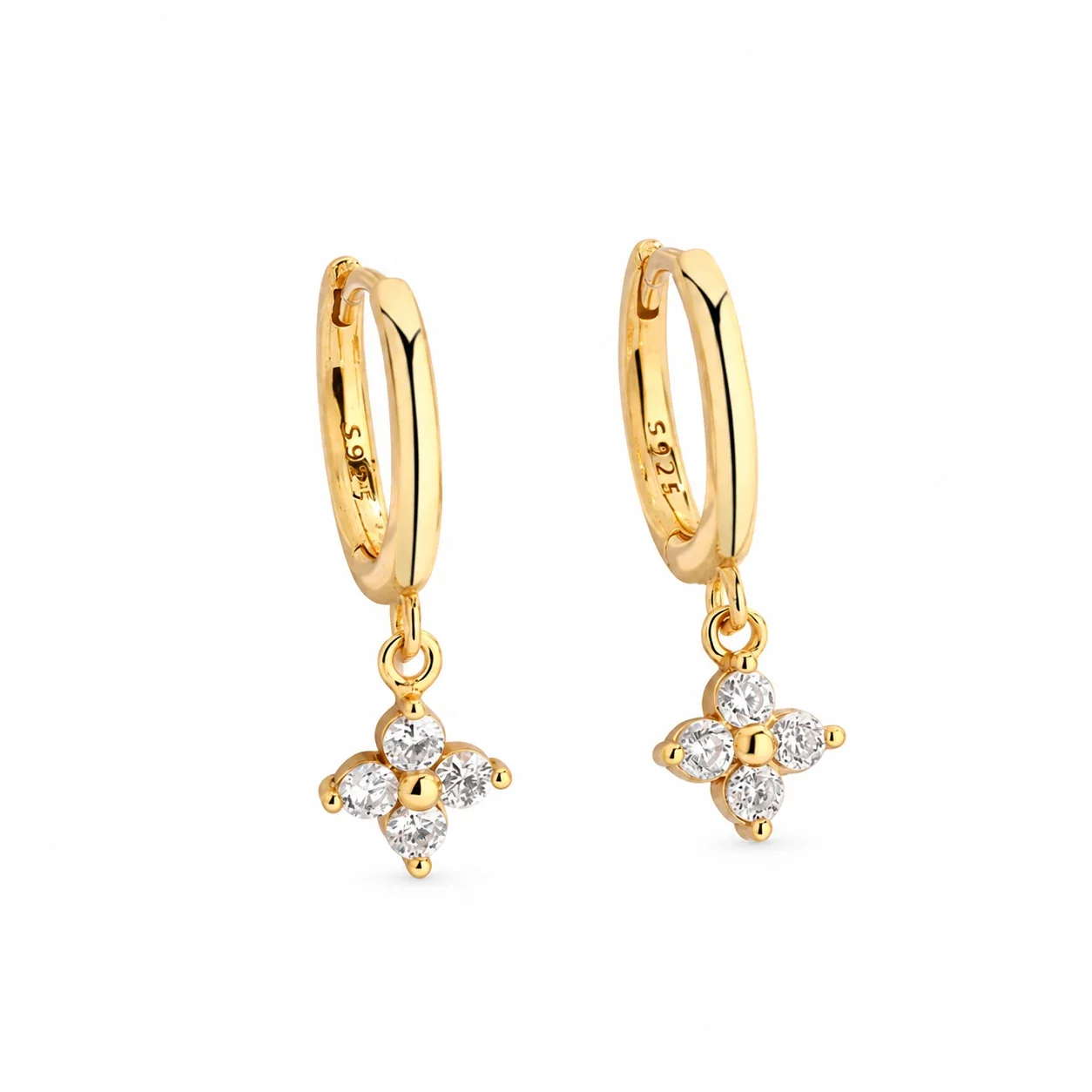Petite 925 Sterling Silver Four-Stone Flower Hoop Earrings