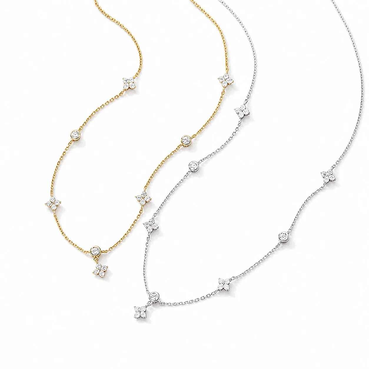 Delicate Clover Bezel Accent 925 Sterling Silver Necklace