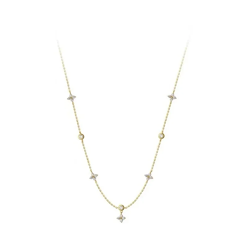 Delicate Clover Bezel Accent 925 Sterling Silver Necklace