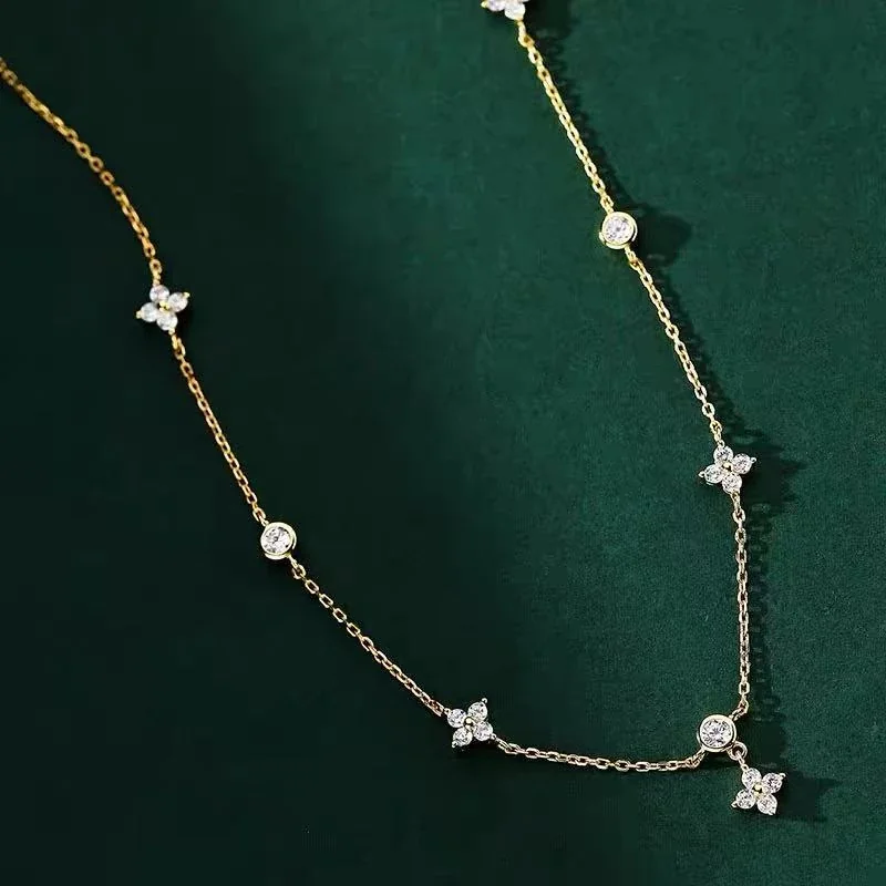 Delicate Clover Bezel Accent 925 Sterling Silver Necklace - Gold