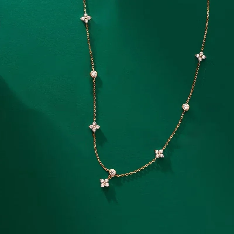 Delicate Clover Bezel Accent 925 Sterling Silver Necklace - Rose Gold