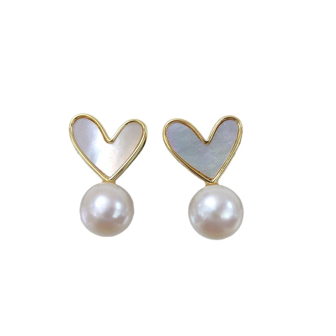 Open Heart Gold-Plated Inlay Freshwater Pearl Drop Earrings