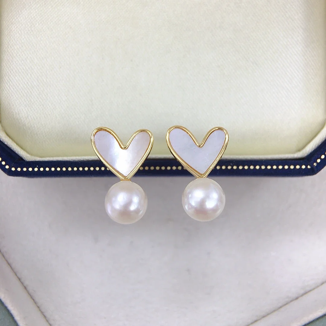 Open Heart Gold-Plated Inlay Freshwater Pearl Drop Earrings