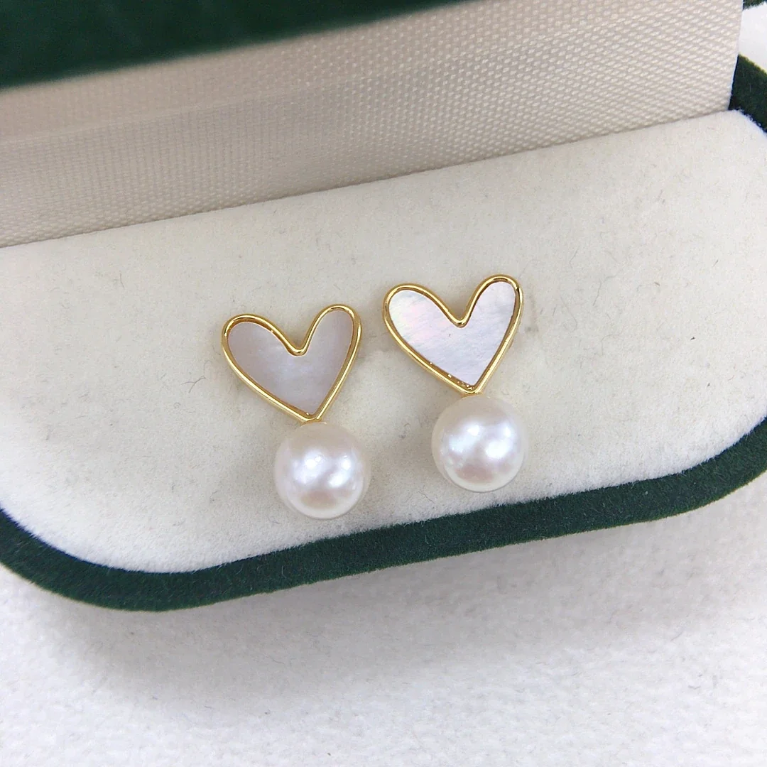 Open Heart Gold-Plated Inlay Freshwater Pearl Drop Earrings